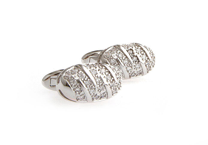 Silver Spears Crystals Cufflinks Whale Tail Backing Clear Crystals Dome Cuff Links