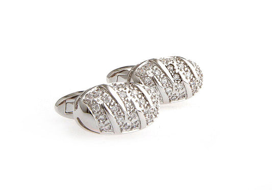 Silver Spears Crystals Cufflinks Whale Tail Backing Clear Crystals Dome Cuff Links