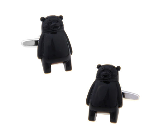 Standing Black Bear Cufflinks Silver Rhodium Black Enamel Finish Outdoor Wilderness Adventure Cuff Links