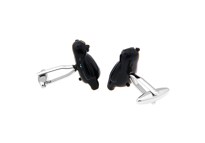 Standing Black Bear Cufflinks Silver Rhodium Black Enamel Finish Outdoor Wilderness Adventure Cuff Links
