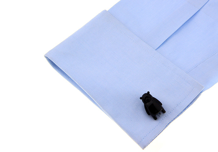 Standing Black Bear Cufflinks Silver Rhodium Black Enamel Finish Outdoor Wilderness Adventure Cuff Links