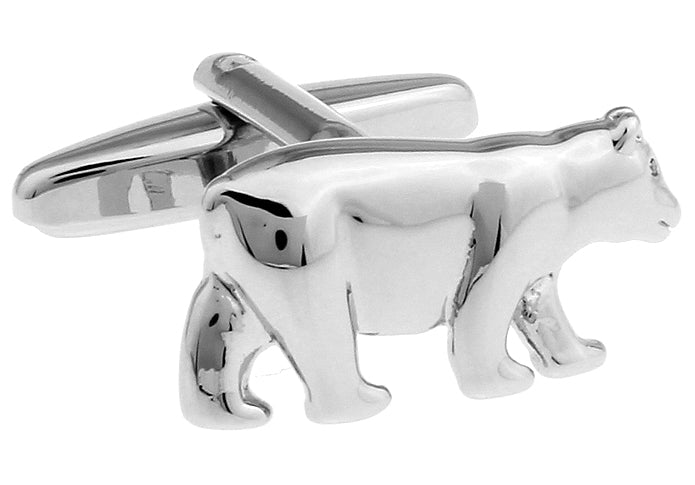 Silver panther cufflinks on a white background