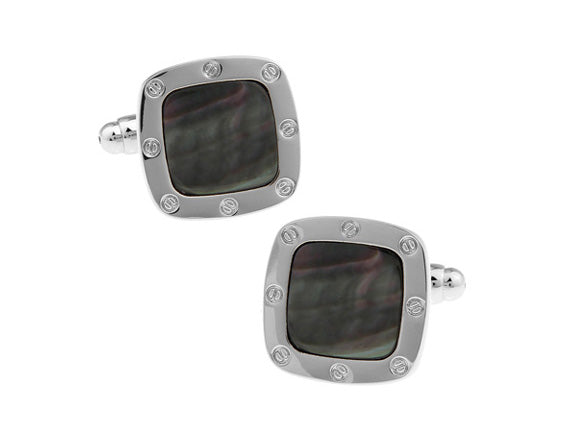 Abalone Shell Cufflinks Silver Square Shell Design Personalized Cufflinks Wedding Cufflinks Groomsman Gift