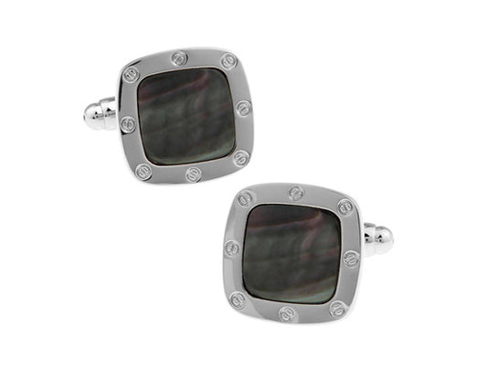 Abalone Shell Cufflinks Silver Square Shell Design Personalized Cufflinks Wedding Cufflinks Groomsman Gift