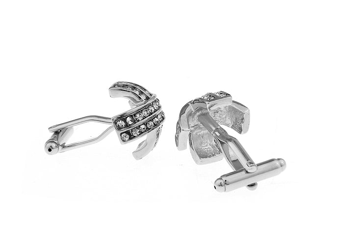 Rhinestones Folding Cross Cufflinks Forty Four Crystals in the Design Silver Rhodium Cuff Links