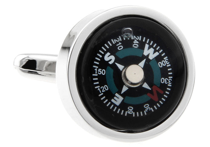 Cufflinks Compass Working Compass Jewelry Silver Trim Functioning Direction Finder Cuff Links True North Guiding Force