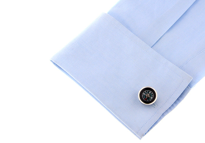 Cufflinks Compass Working Compass Jewelry Silver Trim Functioning Direction Finder Cuff Links True North Guiding Force