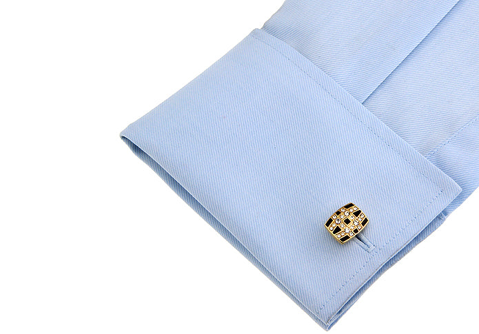 Vegas Nights Cufflinks Gold with Crystals Bands Black Enamel Cuff Links High Rollers Delight Groomsman Gift Power Cuffs