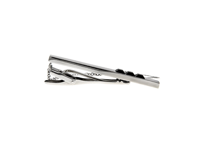Three Big Black Crystals Tie Clip Silver Rhodium Platting Silver Three Black Marching Crystals Tie Bar Wedding Tie Clip with Button Chain