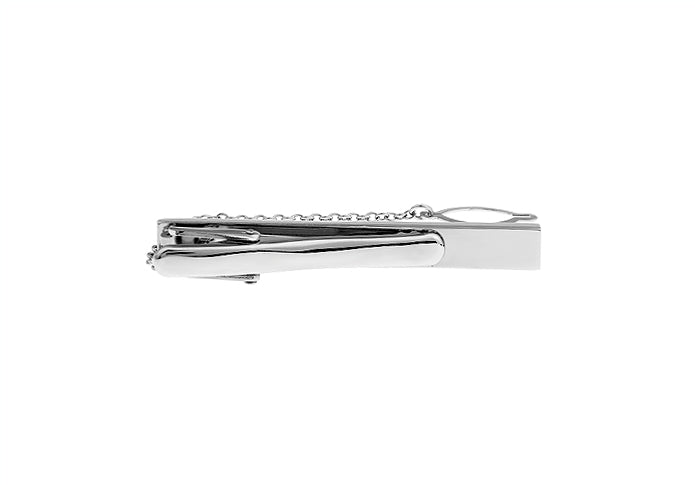 Three Big Black Crystals Tie Clip Silver Rhodium Platting Silver Three Black Marching Crystals Tie Bar Wedding Tie Clip with Button Chain