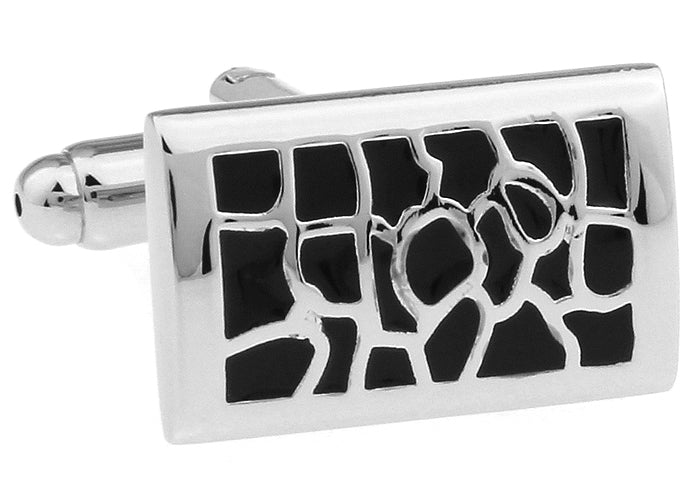 Black Potter Cracks Cufflinks Black Enamel Silver Rhodium Platting Cuff Links