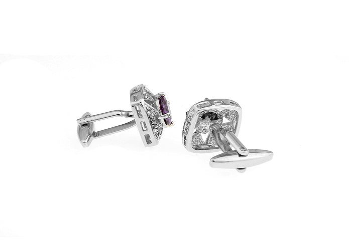 Cufflinks Amethyst Star Burst Center Stone Cut Purple Crystal Royal Crown Crystal Trim Personalized Wedding Cufflinks Groomsman Gift