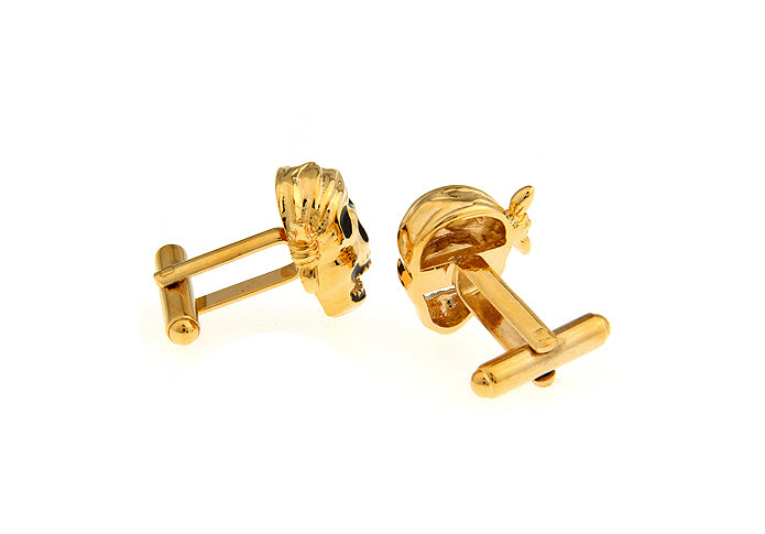 Pirate Skull Cufflinks Gold Doubloon Color with Black Enamel Pirate Cosplay Caribbean Pirates Cuff Links