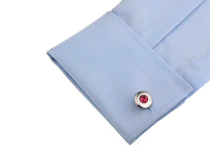 Jazzberry Crystal Cufflinks Big Center Cut Crystal with Silver Trim Cuff Links