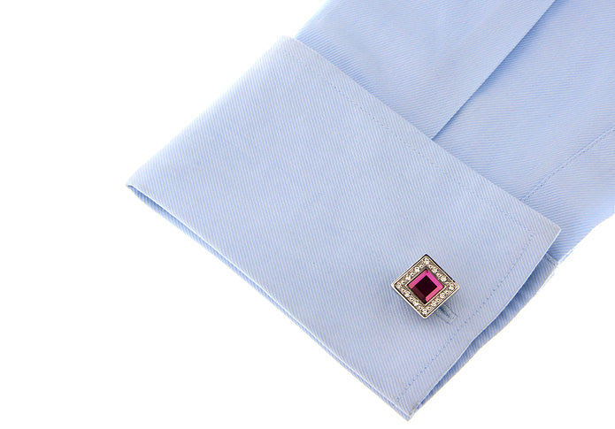 Cufflinks Purple Agate Cut Design Silver Tone Band with Sea Of Clear Crystals Border Personalized Cufflinks Wedding Cufflinks Groomsman Gift