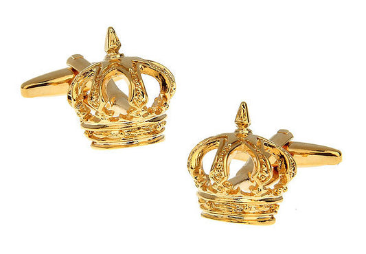Gold Royal Family Crown of the Kingdom cufflinks – luxury men’s jewelry featuring elegant gold-plated crowns with intricate detailing, designed by JayPins