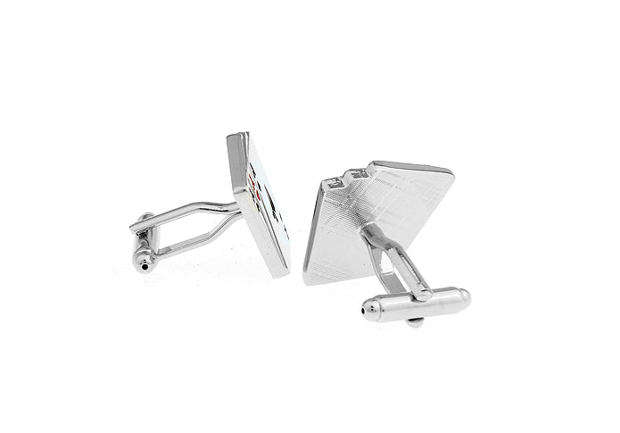 Silver square cufflinks on a white background