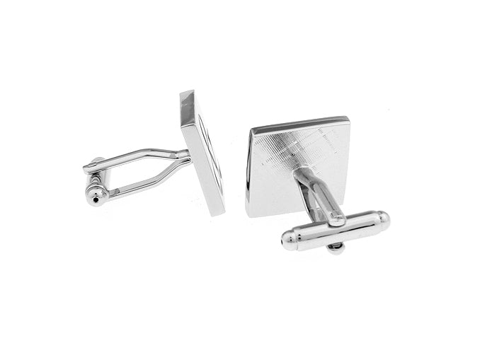 JayPins Ampersand “&” Cufflinks – square silver cufflinks with a bold black ampersand symbol, representing unity and style, displayed on a white background for men’s formal fashion.