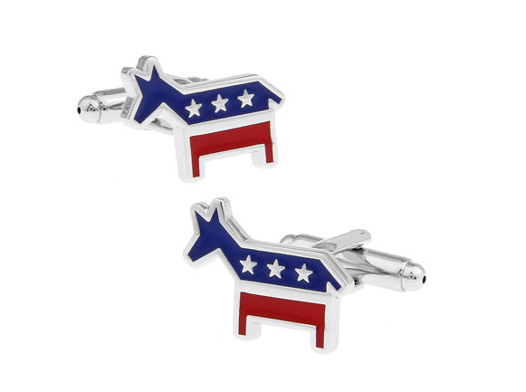 Cufflinks with American flag design on a white background