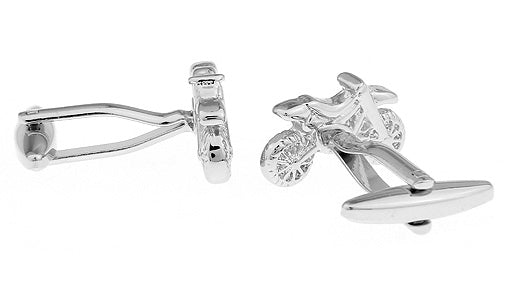 Motocross Motorcycle Cufflinks – Ride in Style Silver 3D design Racing Cuff Links