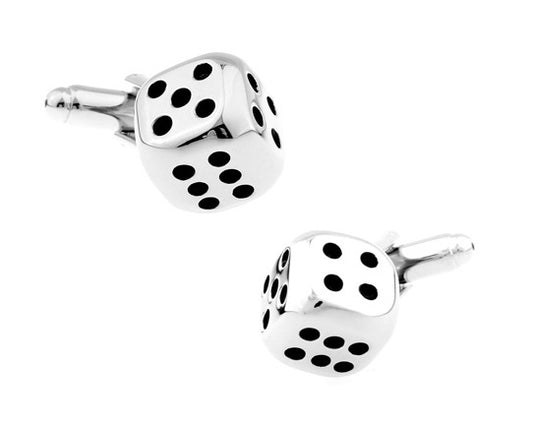 Dice Cufflinks Silver Black enamel