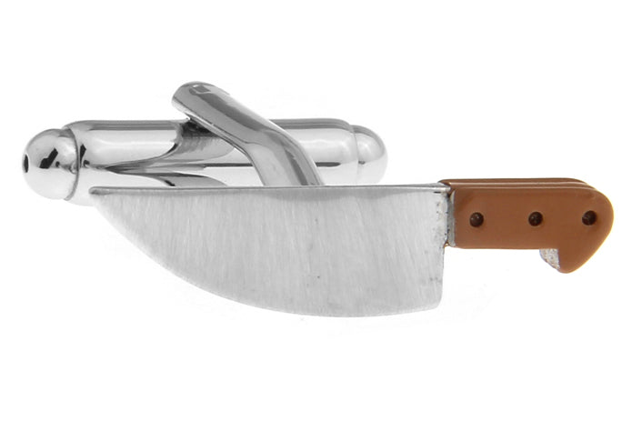 Metal tool with a brown handle on a white background