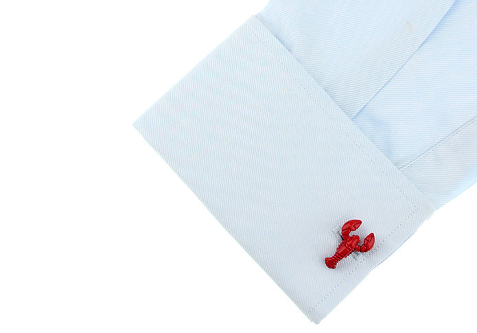 Light blue pocket square with a red lobster design on a white background