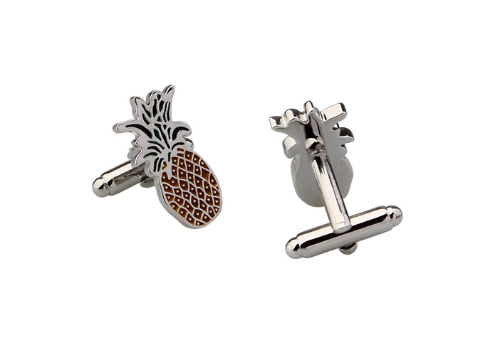 Silver and gold pineapple cufflinks with enamel detailing – tropical-inspired men’s jewelry from JayPins