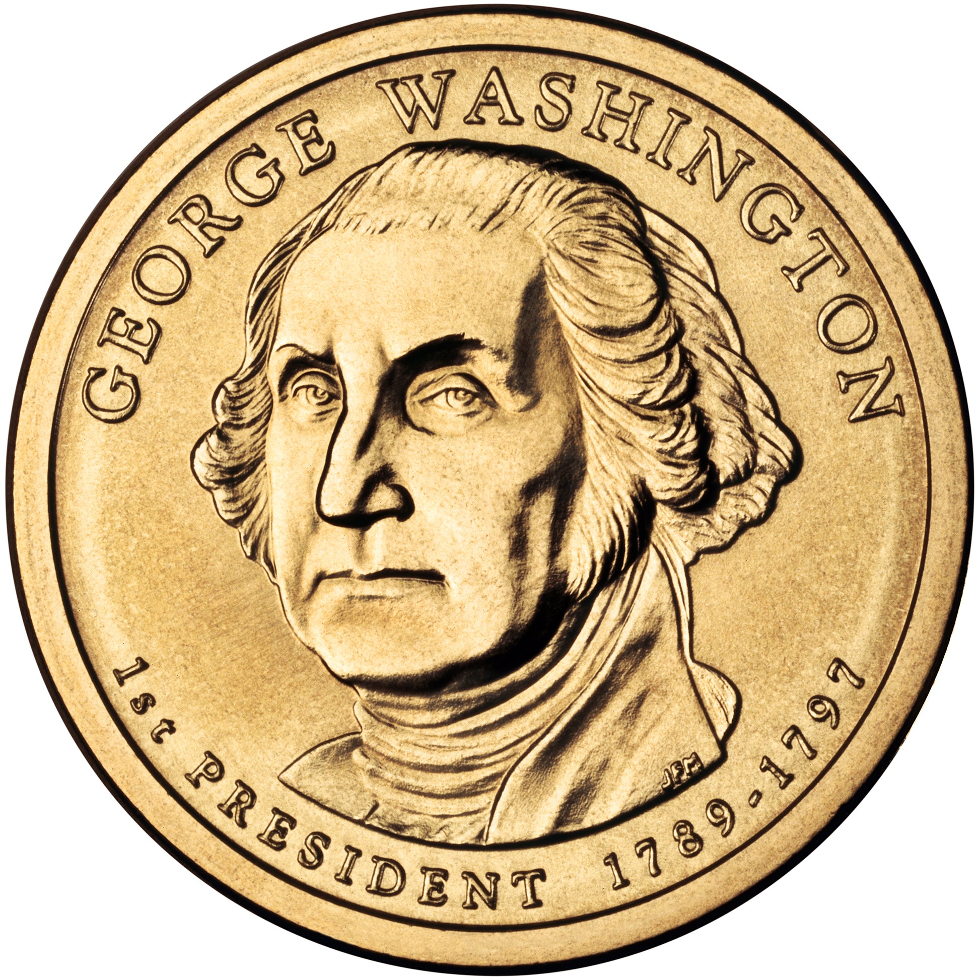 George Washington Presidential Dollar Lapel Pin, Uncirculated One Gold Dollar Coin Enamel Pin