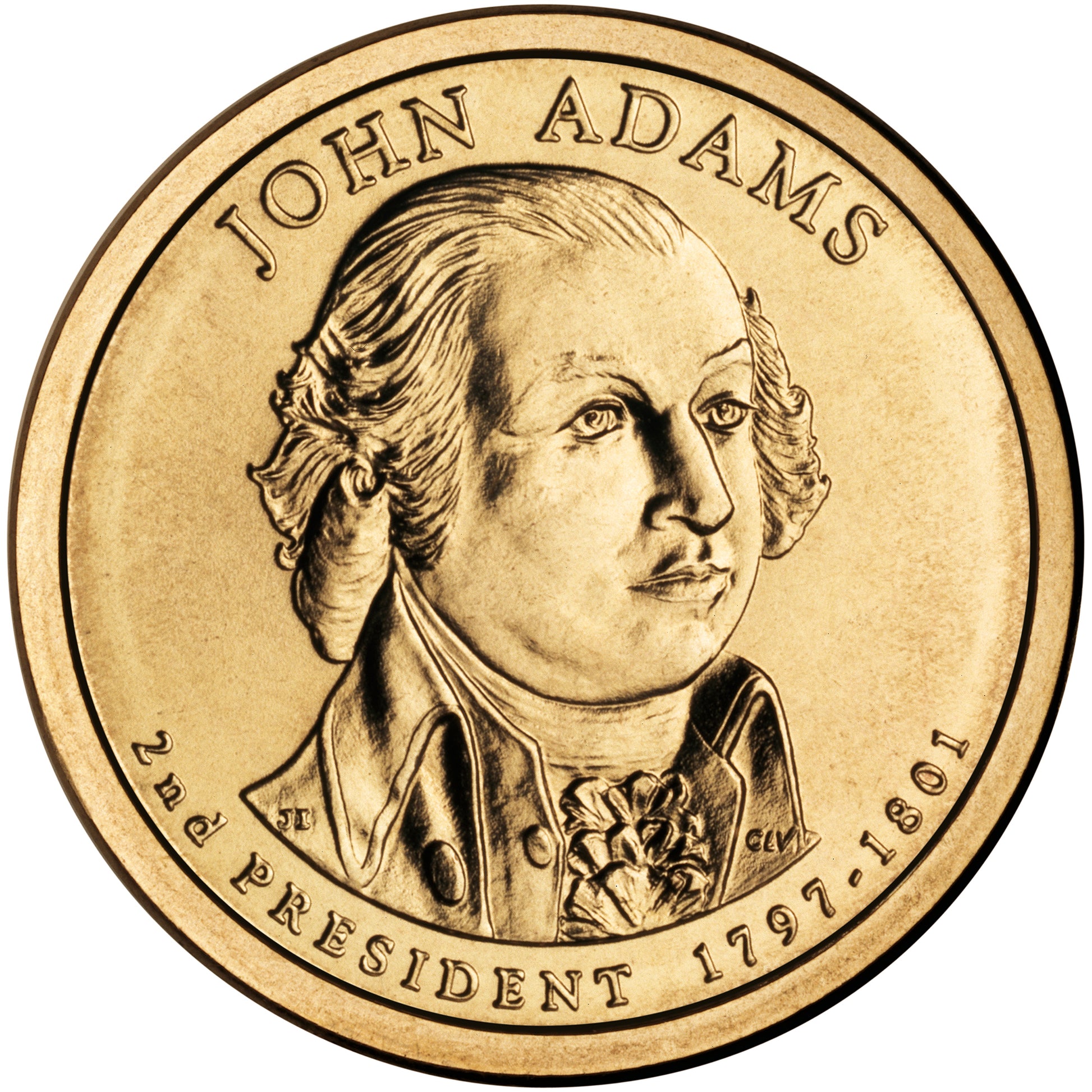 John Adams Presidential Dollar Lapel Pin, Uncirculated One Gold Dollar Coin Enamel Pin