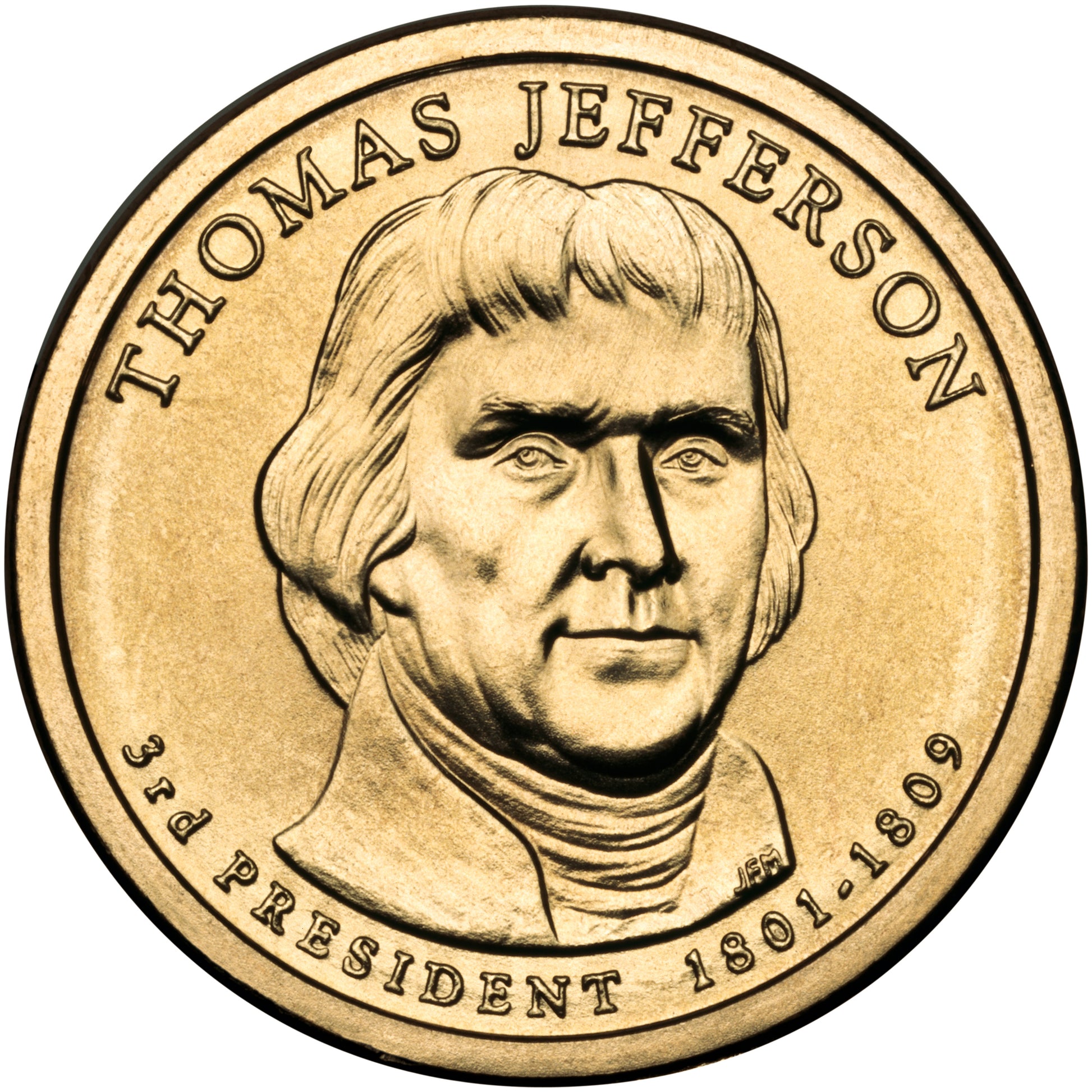 Thomas Jefferson Presidential Dollar Lapel Pin | Uncirculated One Dollar Gold Coin Collectible Pin