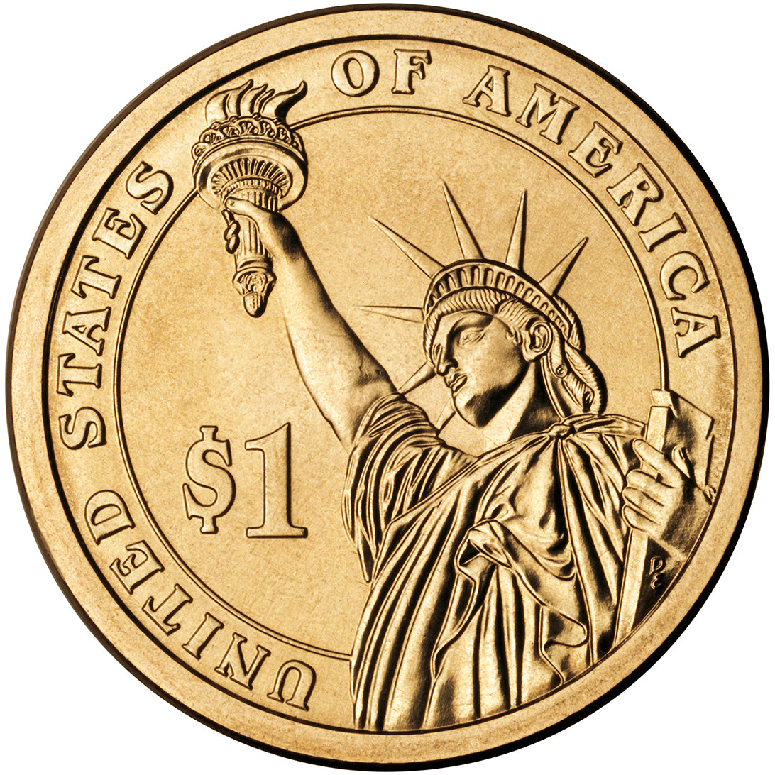 Statue of Liberty Presidential Dollar Lapel Pin, Uncirculated One Dollar Coin Gold Pin