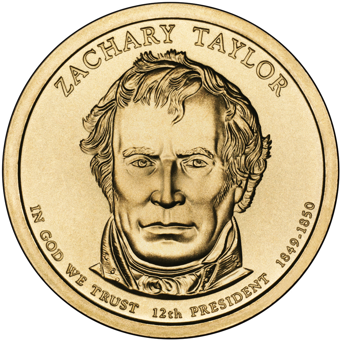 Zachary Taylor Presidential Dollar Lapel Pin, Uncirculated One Gold Dollar Coin Enamel Pin