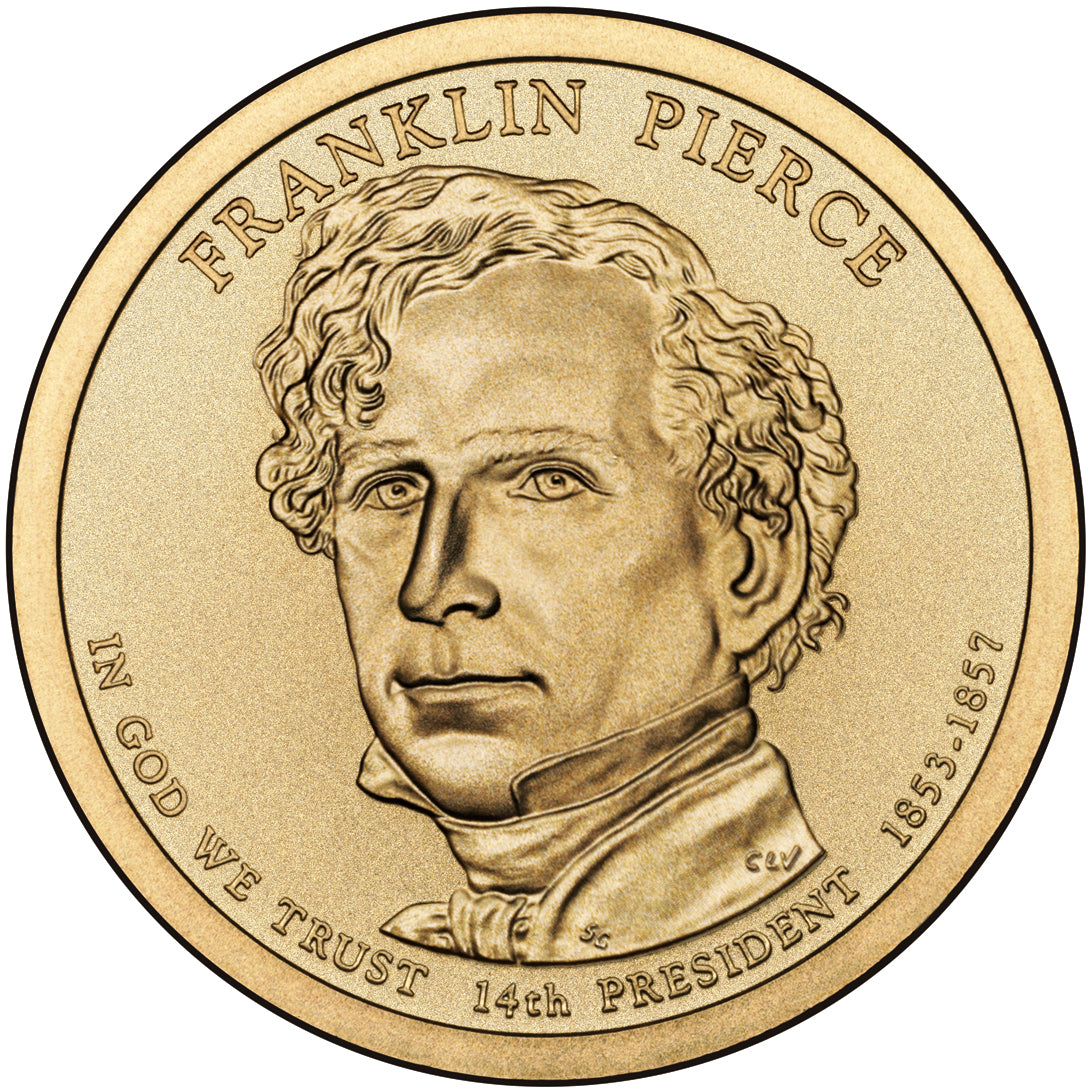 Franklin Pierce Presidential Dollar Lapel Pin | Uncirculated Gold Dollar Coin Enamel Pin Collectible