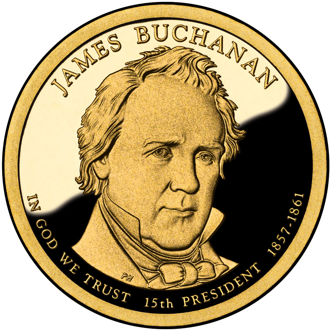 James Buchanan Presidential Dollar Lapel Pin, Uncirculated One Gold Dollar Coin Enamel Pin
