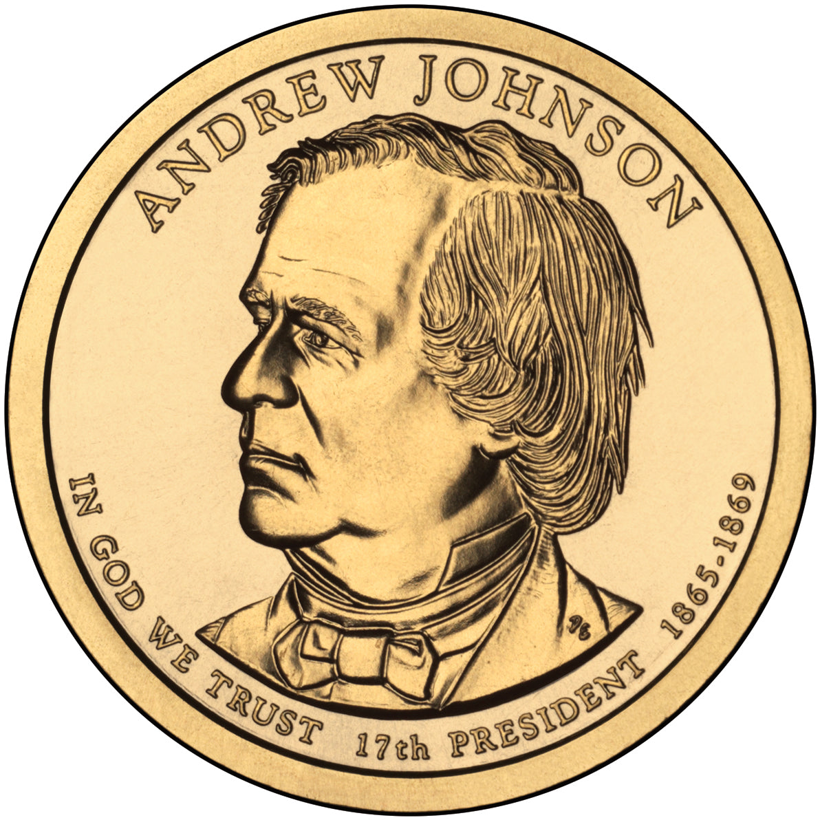 Andrew Johnson Presidential Dollar Lapel Pin, Uncirculated One Gold Dollar Coin Enamel Pin