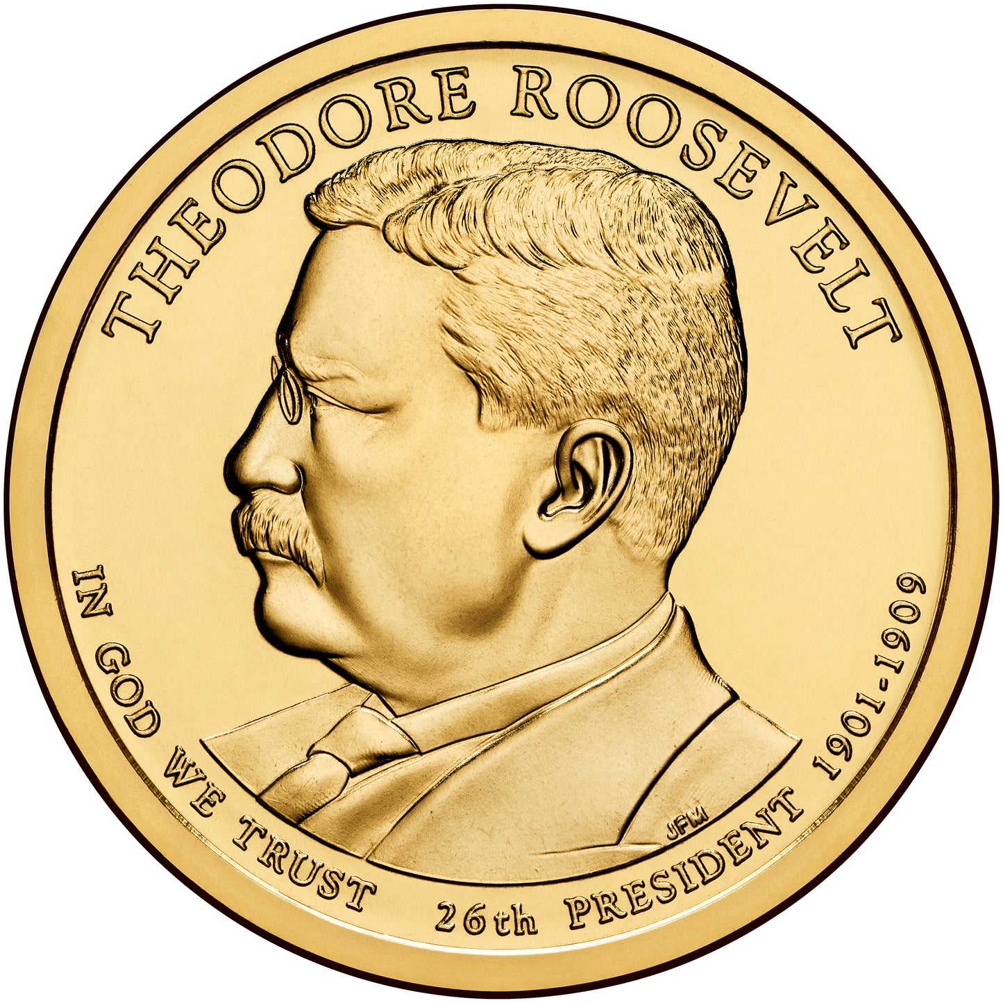 Theodore Roosevelt Presidential Dollar Lapel Pin, Uncirculated One Gold Dollar Coin Enamel Pin