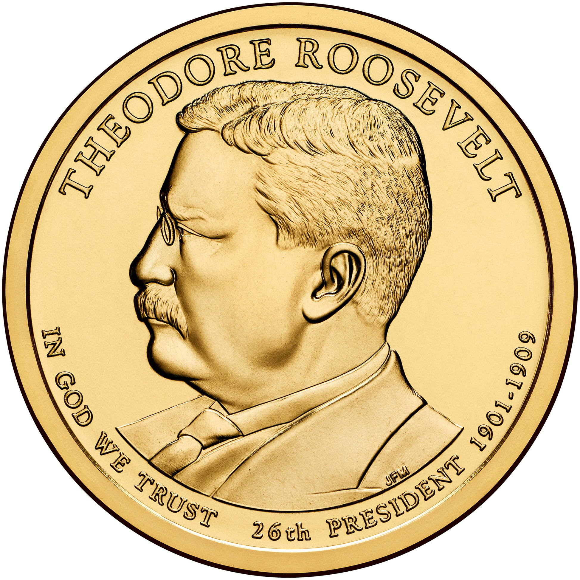 Theodore Roosevelt Presidential Dollar Lapel Pin, Uncirculated One Gold Dollar Coin Enamel Pin