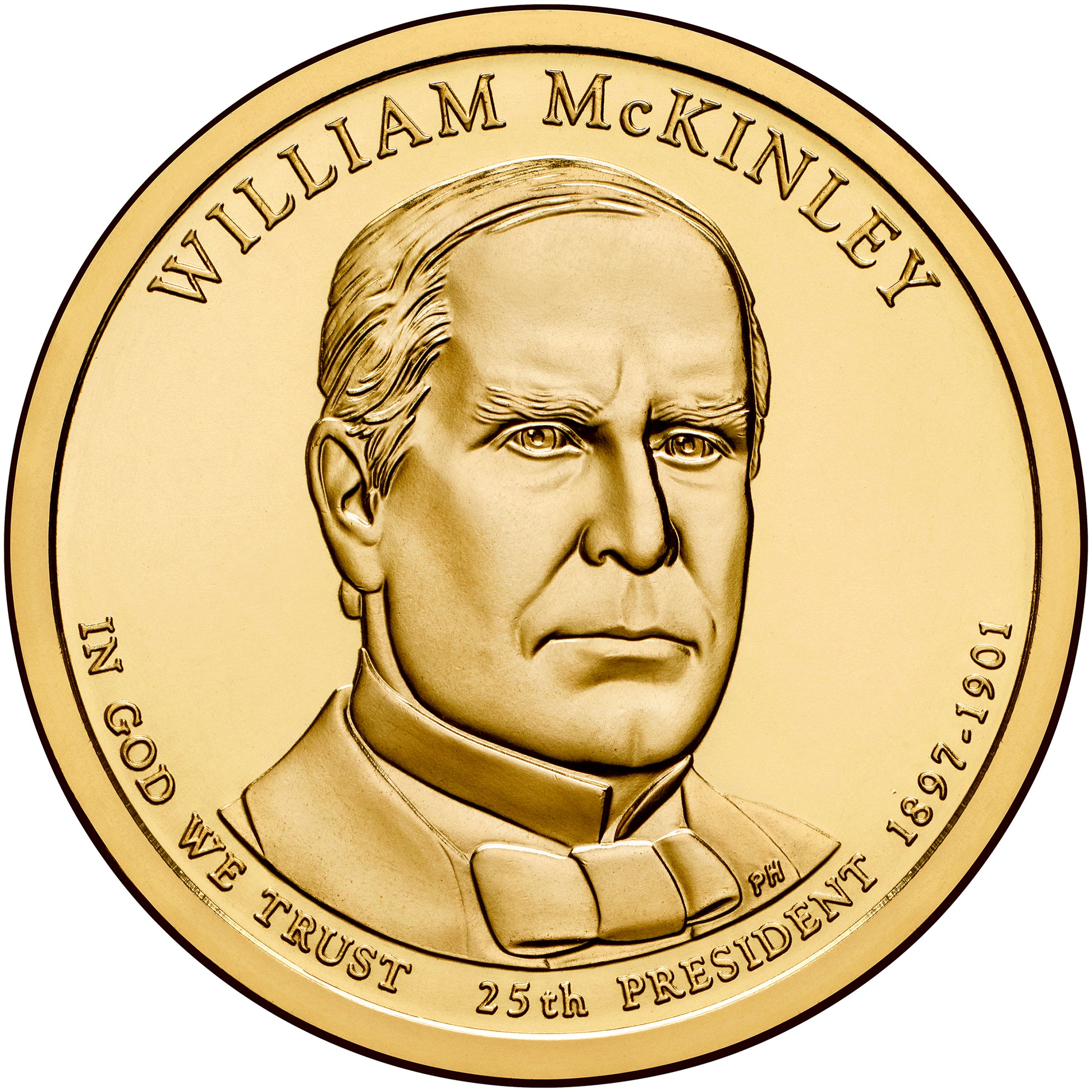 William McKinley Presidential Dollar Lapel Pin, Uncirculated One Gold Dollar Coin Enamel Pin