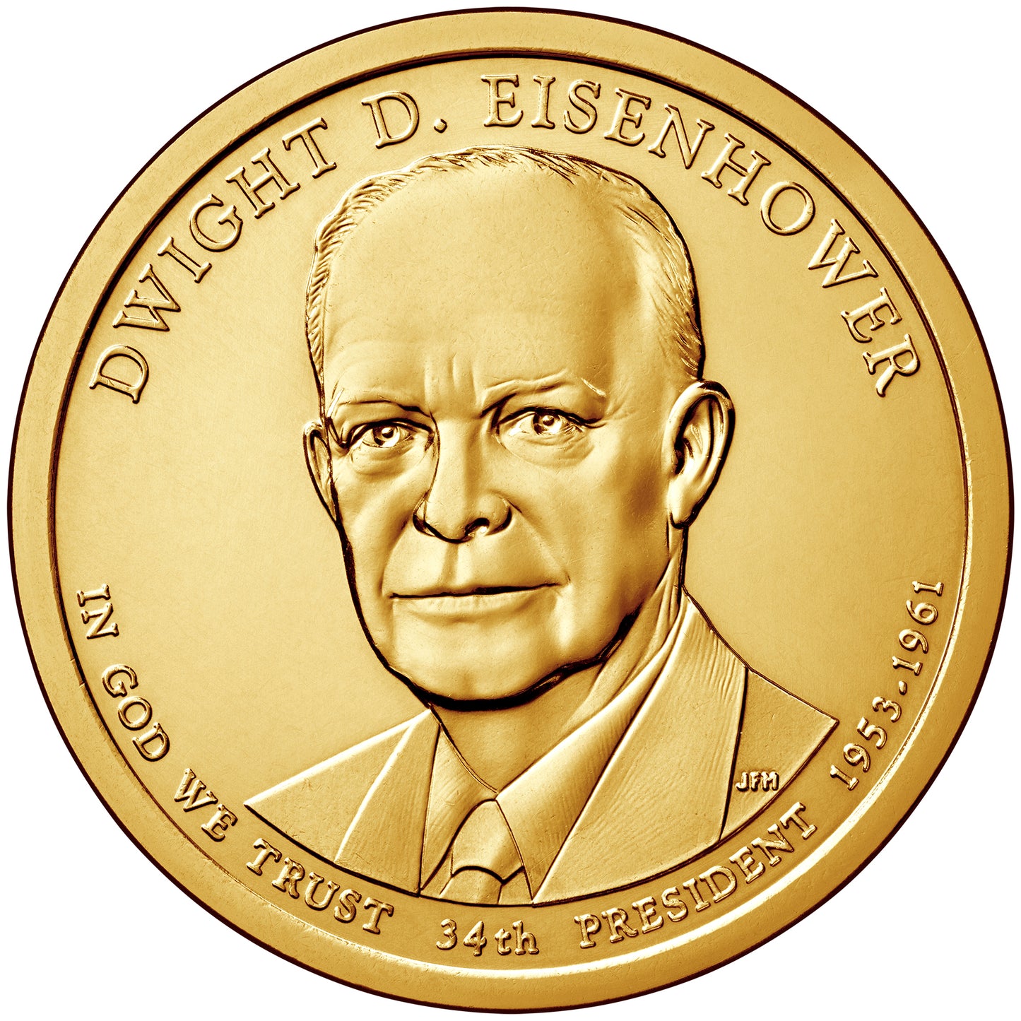 Dwight Eisenhower Presidential Dollar Lapel Pin, Uncirculated One Gold Dollar Coin Enamel Pin