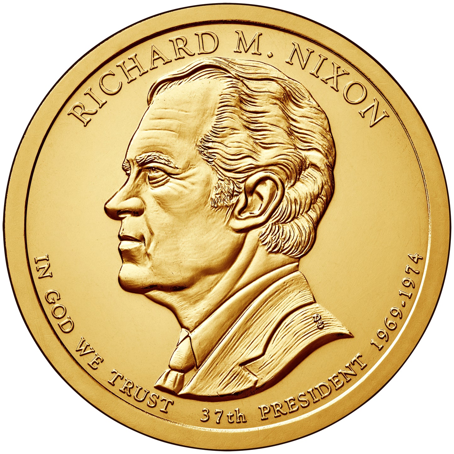 Richard Nixon Presidential Dollar Lapel Pin, Uncirculated One Gold Dollar Coin Enamel Pin