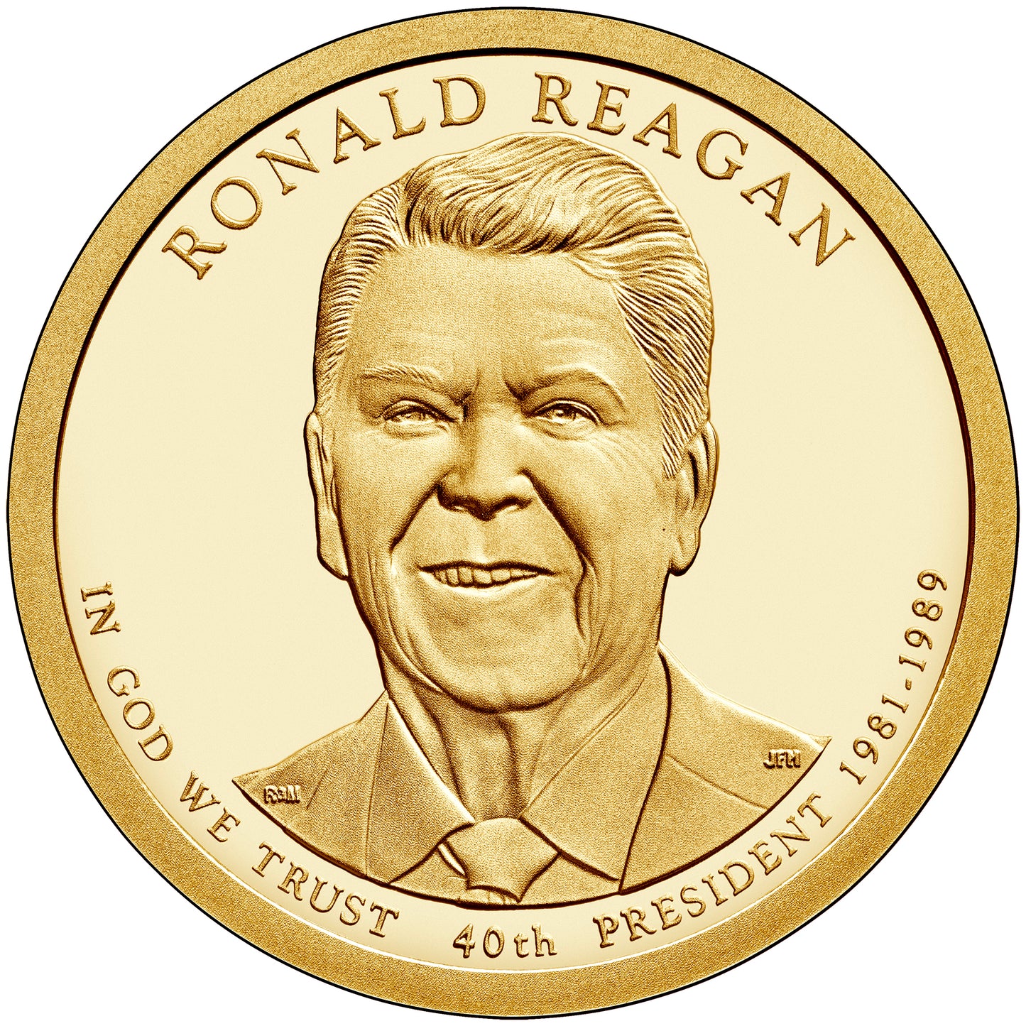Ronald Reagan Presidential Dollar Lapel Pin, Uncirculated One Gold Dollar Coin Enamel Pin