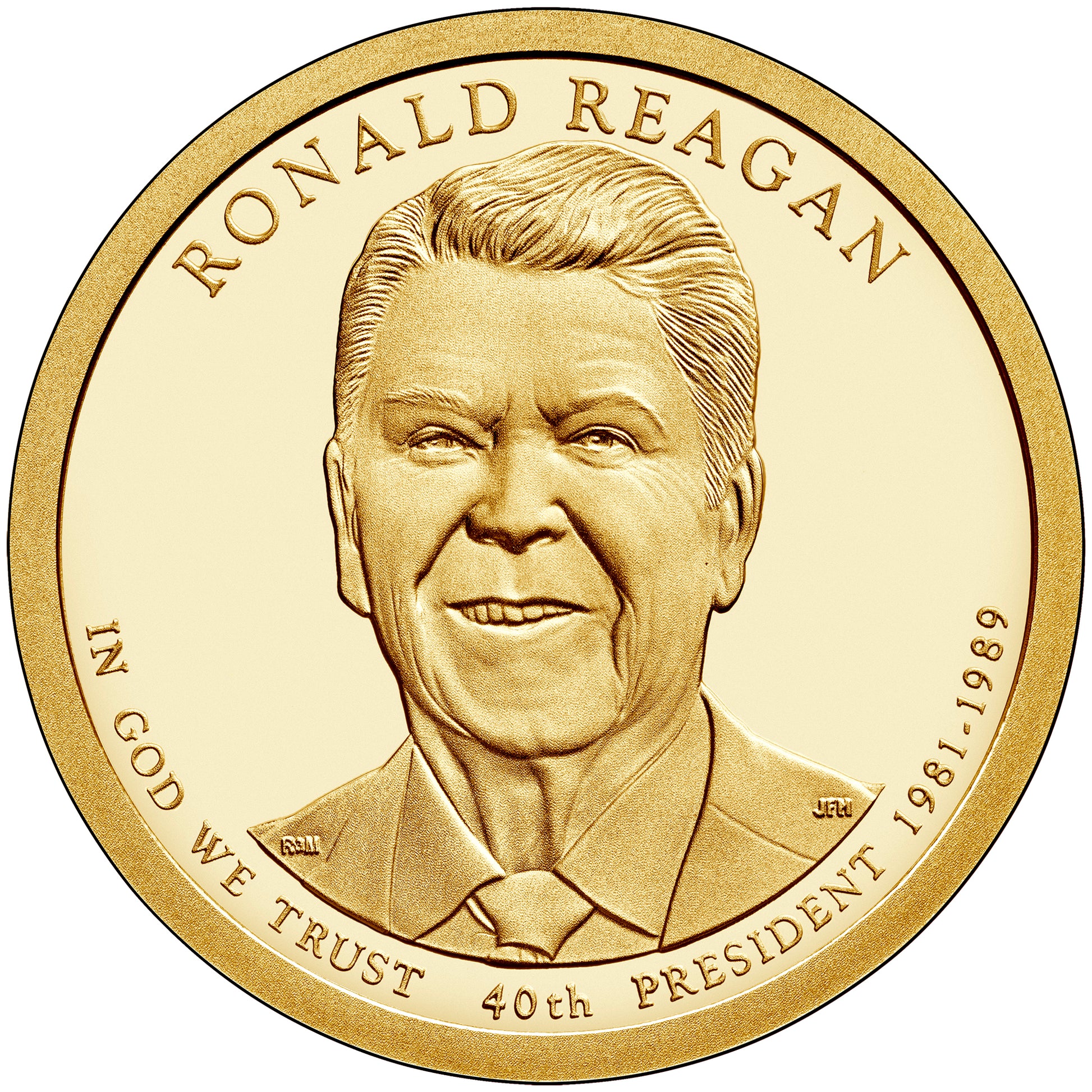Ronald Reagan Presidential Dollar Lapel Pin, Uncirculated One Gold Dollar Coin Enamel Pin