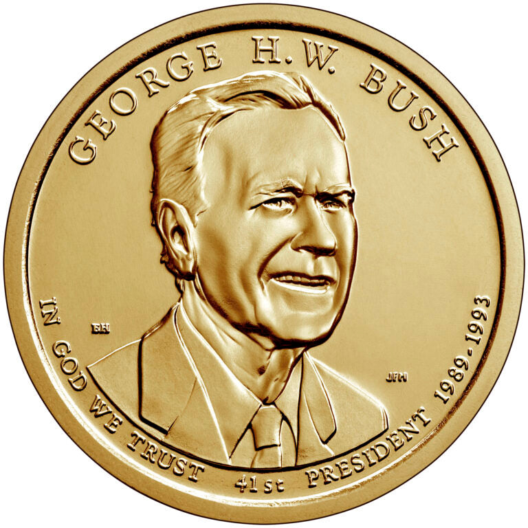 George HW Bush Presidential Dollar Lapel Pin, Uncirculated One Gold Dollar Coin Enamel Pin George Bush