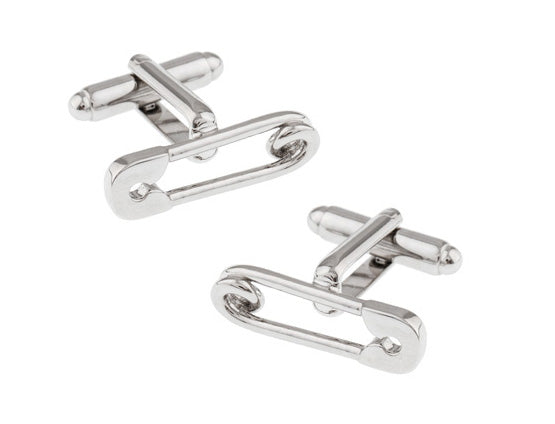 JayPins Silver Safety Pin Cufflinks – creative silver cufflinks shaped like miniature safety pins, symbolizing unity and modern style for bold men’s fashion.