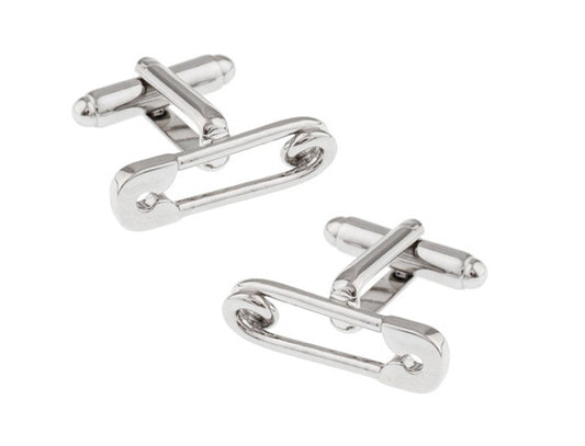 JayPins Silver Safety Pin Cufflinks – creative silver cufflinks shaped like miniature safety pins, symbolizing unity and modern style for bold men’s fashion.