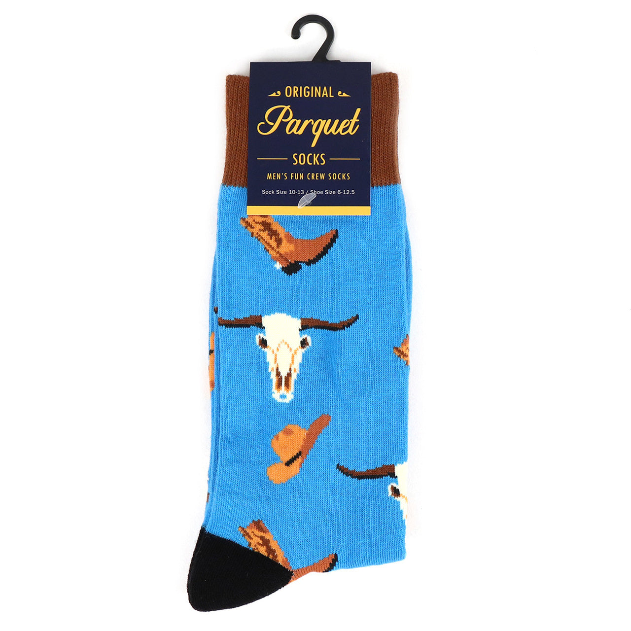 Fun Socks Men's Cowboy Novelty Socks Blue and Black Old West Western Cows and Boots Gift for Dad Cowboy Gifts
