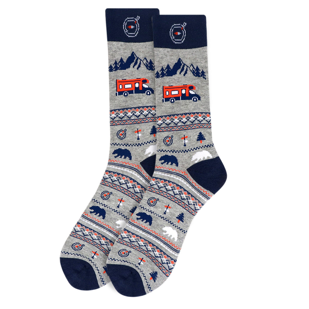 Fun Socks Men's Road Trip Novelty Socks Grey and Blue For Camping Outdoors Hiking Mountains Lovers Everywhere Dad Gifts RV Camping