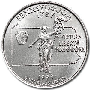 Pennsylvania State Quarter Coin Lapel Pin Uncirculated U.S. Quarter 1999 Tie Pin