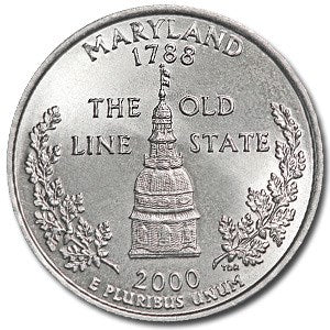 Maryland State Quarter Coin Lapel Pin Uncirculated U.S. Quarter 2000 Tie Pin
